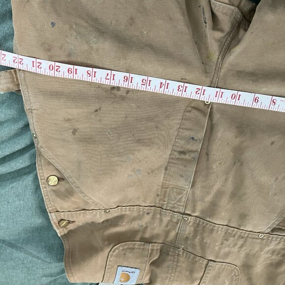 Vintage Carhartt Overalls Mens Tan Canvas Double Knee Dungaree Bib Distressed - Picture 9 of 12